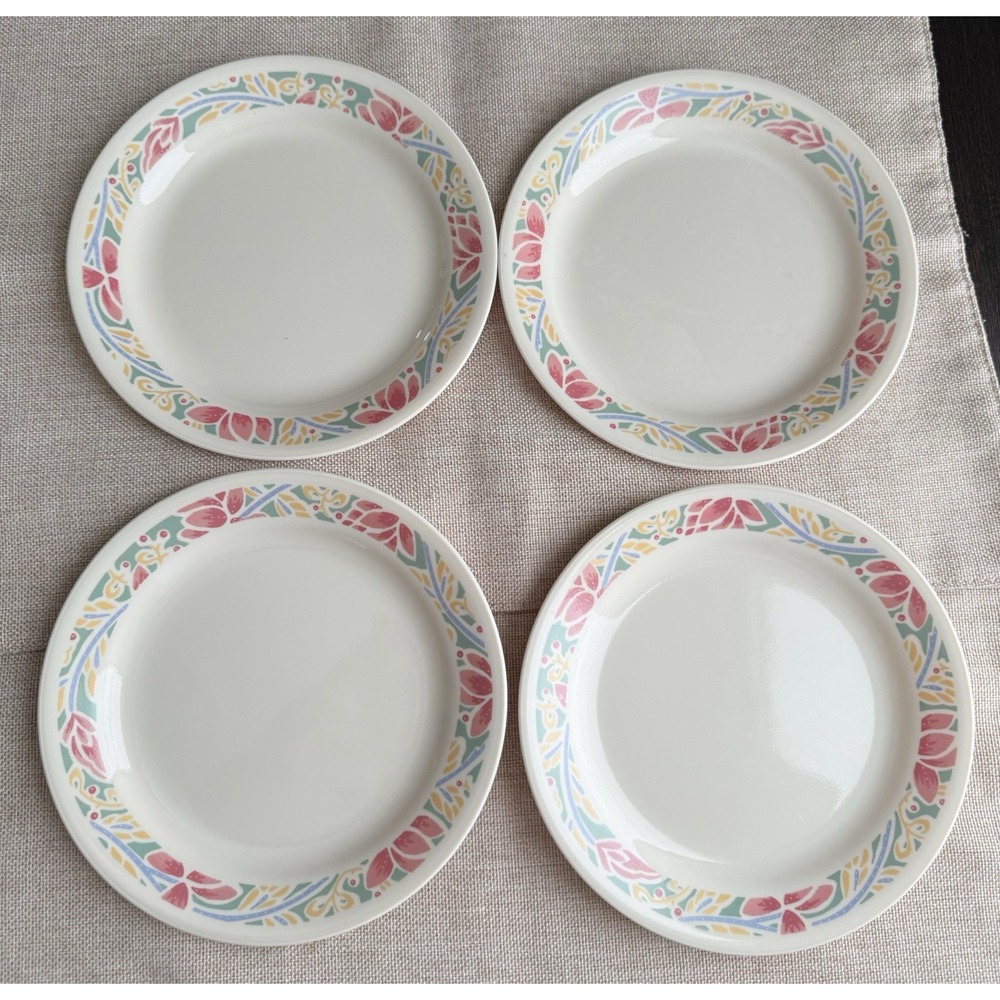 Corelle By Corning Set of 4 Salad Plates Floral Rim 7.5" Vitrelle USA Vintage